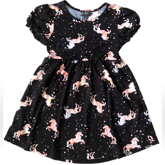 Picapino Other - Picapino Unicorn and Hearts Black Cap Sleeve Girls Dress Size Girls’ 6